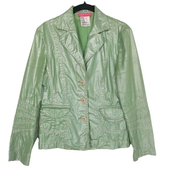 ESCADA Jackets & Blazers - ESCADA apriori Jacket Size 4 Shimmering‎ Iridescent Green Faux Leather Vintage